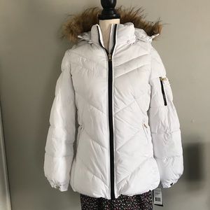 White Madden Girl Coat with Fur Hood